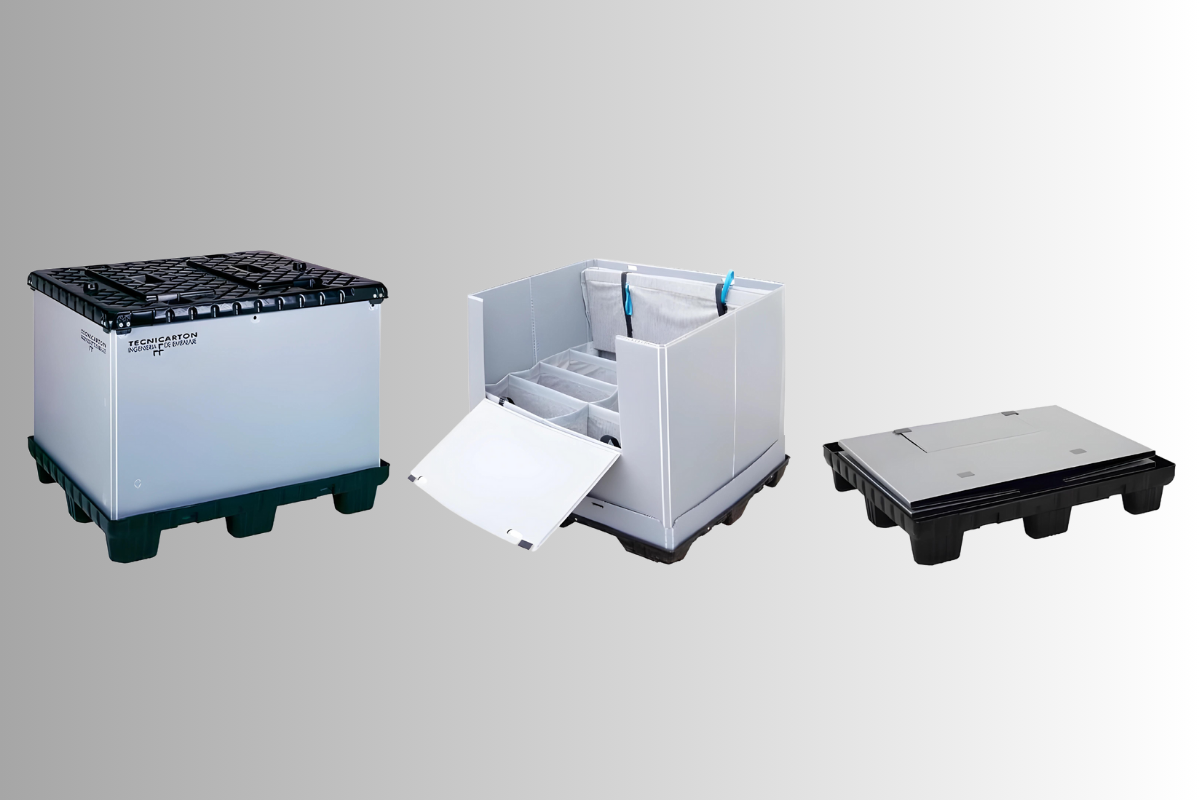 Sleeve pack pallet container -- flat folded vs assembled comparison